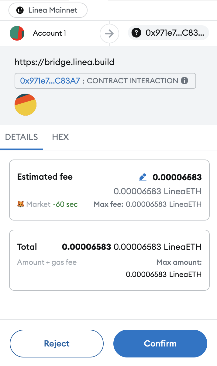 Linea Bridge MetaMask manual claim confirmation